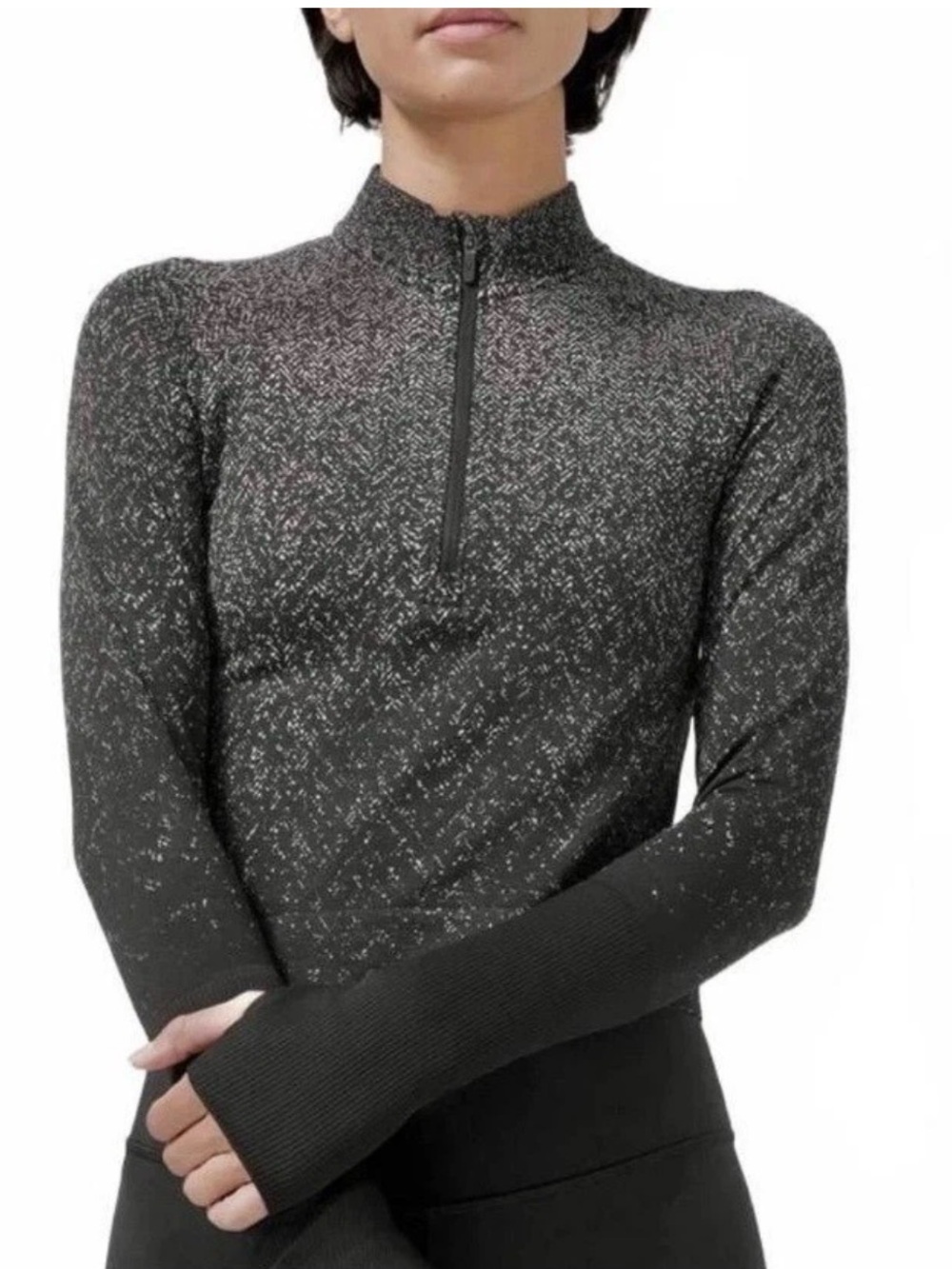 Lululemon - Rest-Less 1/2 Zip Black/White Herringbone - Perfect Condition